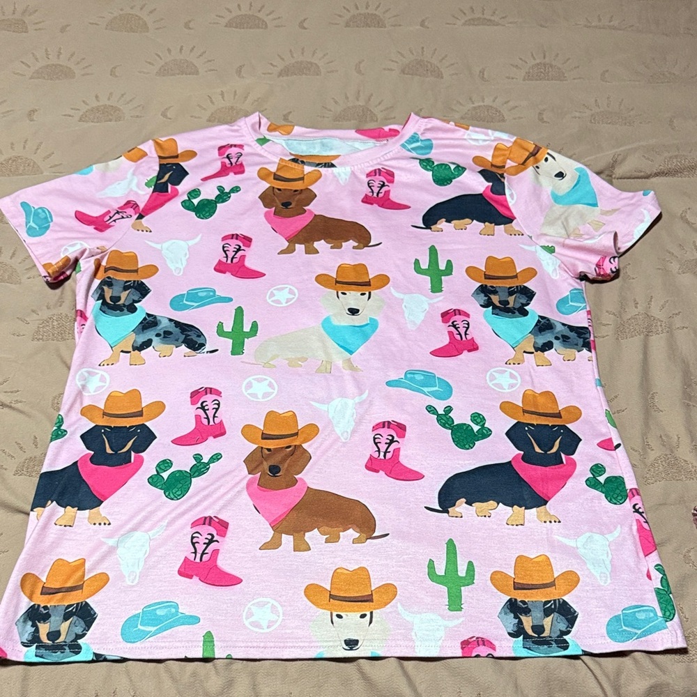 Pink Kids Shirt with Cowboy Dog Print